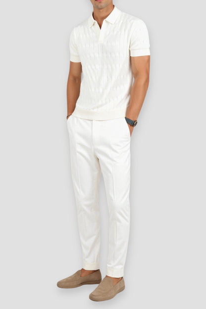 Nuvalli-Premium V-Neck Cable Knit Polo