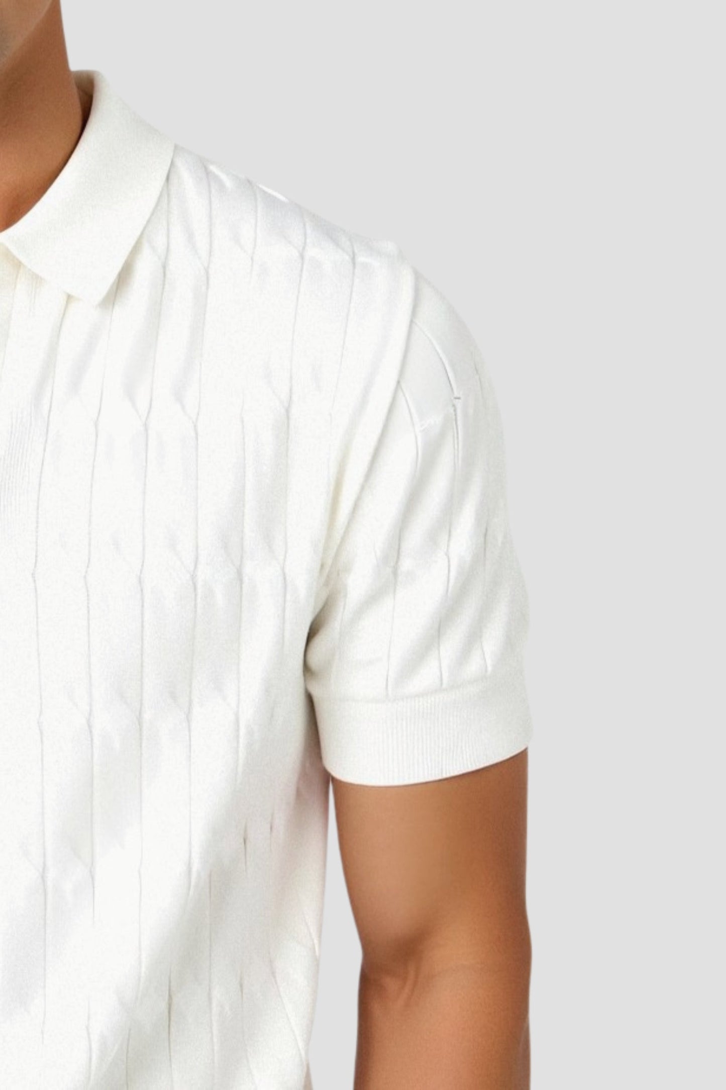 Nuvalli-Premium V-Neck Cable Knit Polo