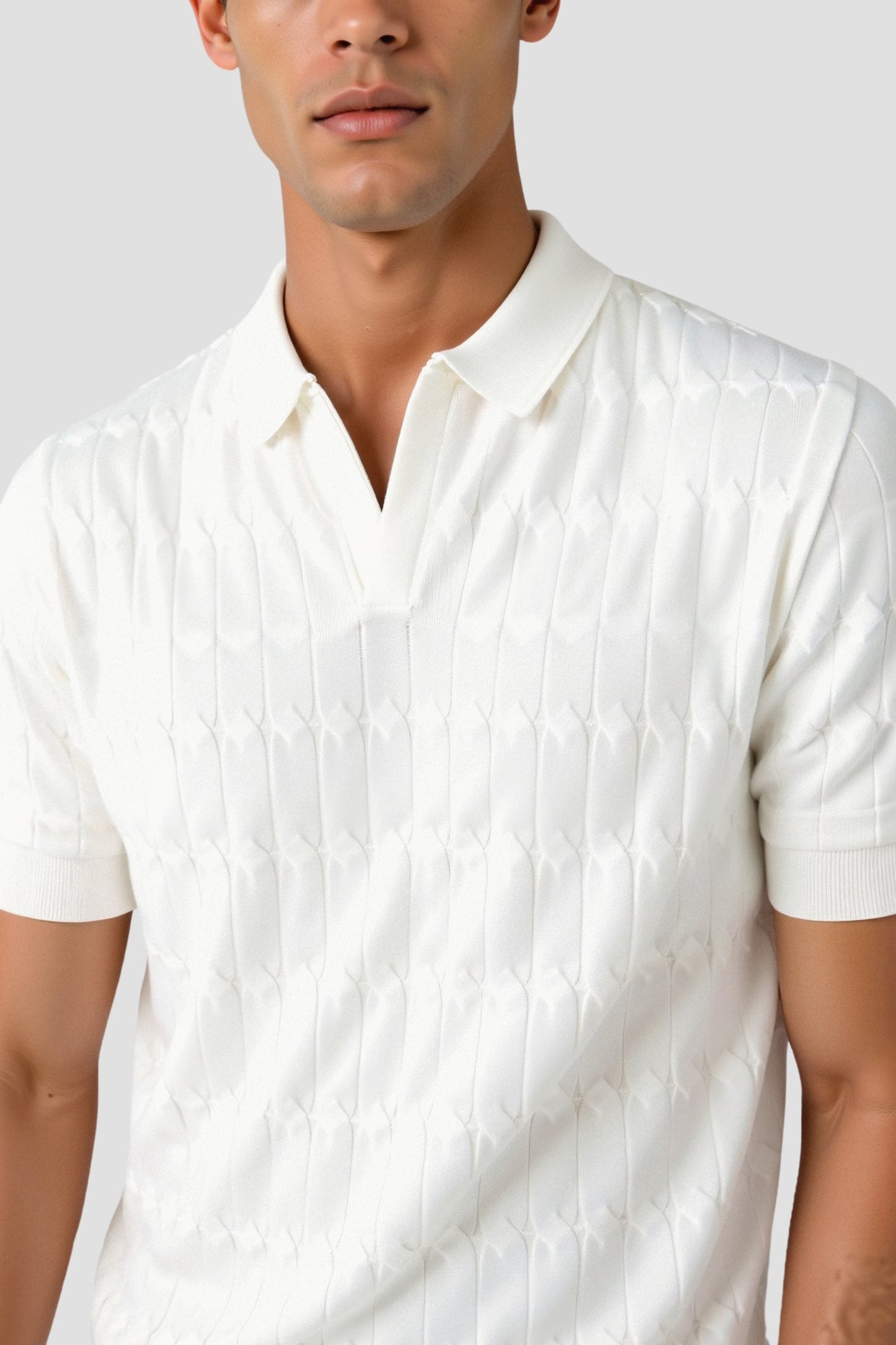 Nuvalli-Premium V-Neck Cable Knit Polo