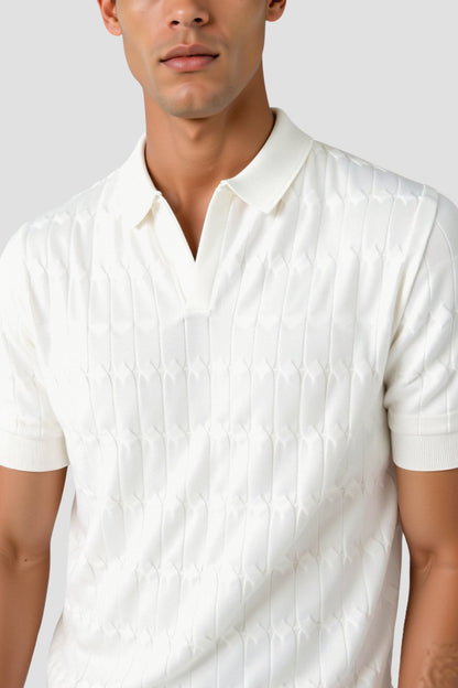 Nuvalli-Premium V-Neck Cable Knit Polo
