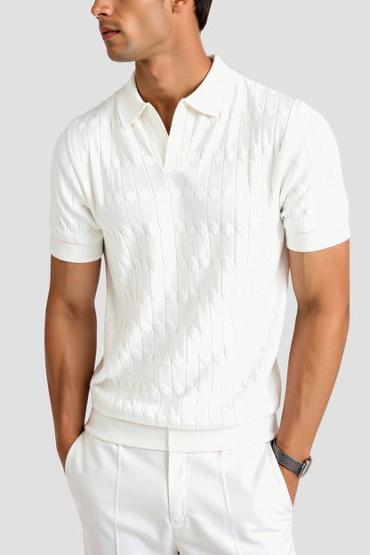 Nuvalli-Premium V-Neck Cable Knit Polo