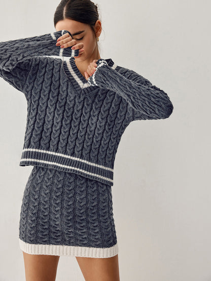 Nuvalli- Cable knit sweater with skirt