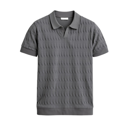 Nuvalli-Premium V-Neck Cable Knit Polo