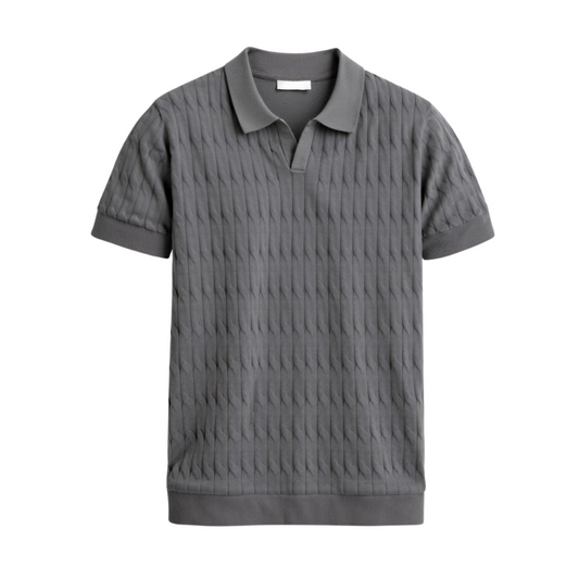 Nuvalli-Premium V-Neck Cable Knit Polo