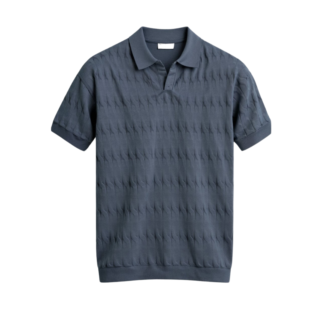 Nuvalli-Premium V-Neck Cable Knit Polo