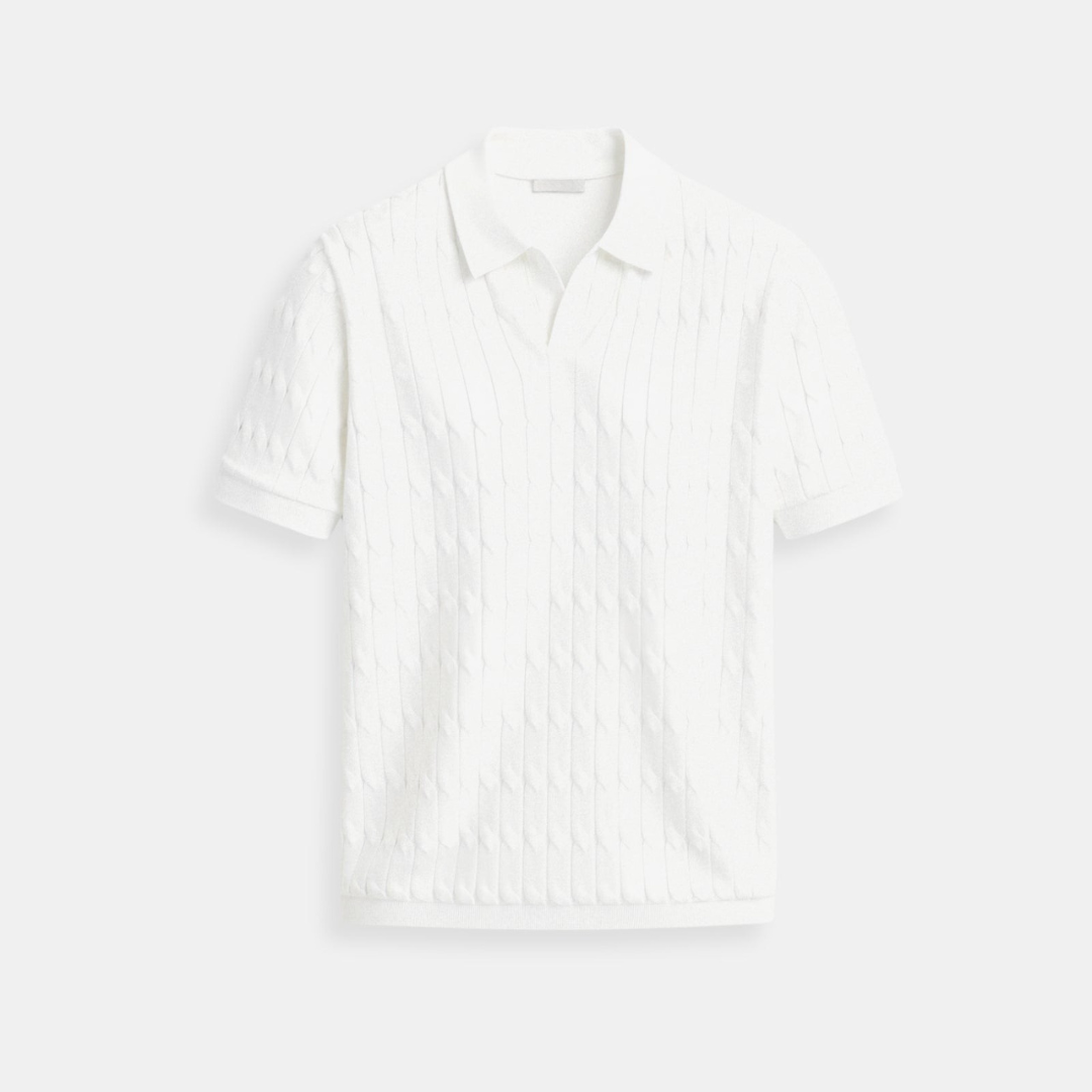 Nuvalli-Premium V-Neck Cable Knit Polo