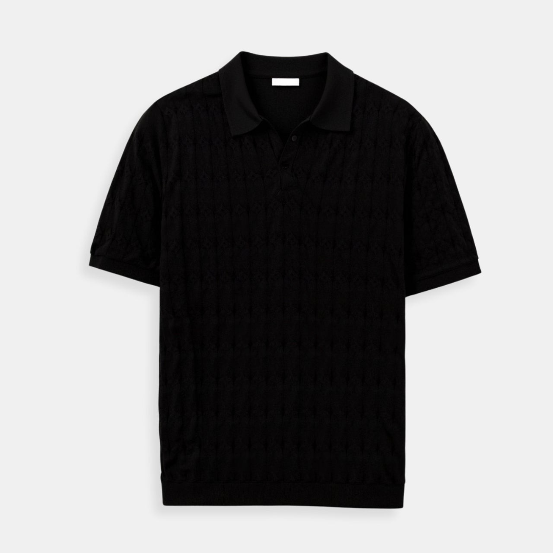 Nuvalli-Premium V-Neck Cable Knit Polo